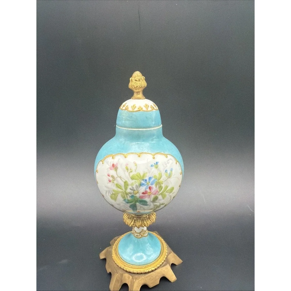 Antique Sevres Style Porcelain Vase Signed Luce Hand Painted Gilt Bronze 6